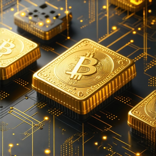 Digital tokens representing gold transferring securely within a high-tech vault