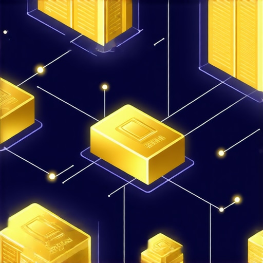Digital illustration showing blockchain networks linked to physical gold bars, symbolizing security and transparency.