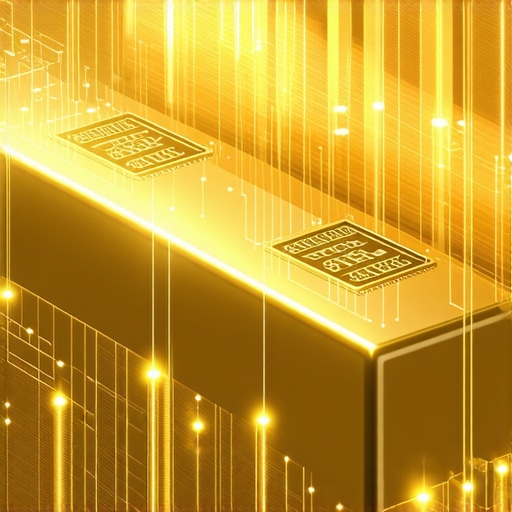 Gold bars connected with digital blockchain overlays illustrating transparency and security.