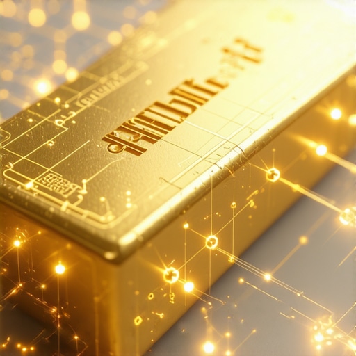Digital blockchain interface with gold bars representing enhanced transparency in gold trading.