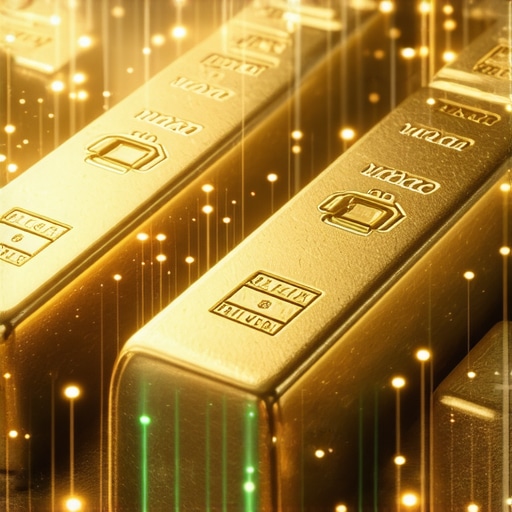 Digital blockchain network over gold bars representing modern gold investment solutions.
