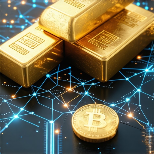 Visual of blockchain network connecting digital and physical gold assets.