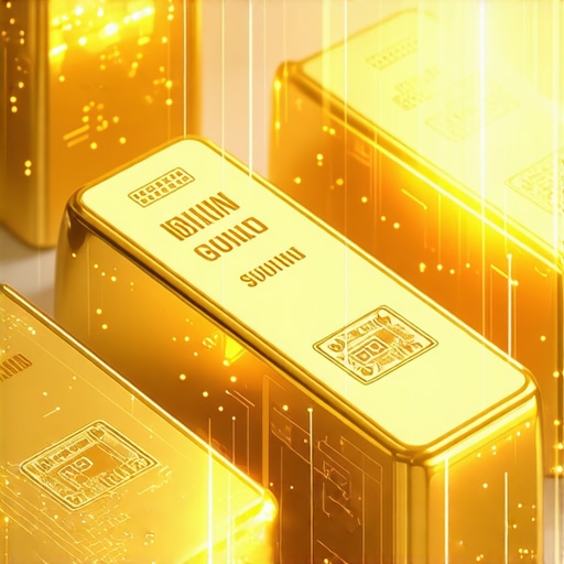 Illustration of digital gold tokens representing blockchain-based gold assets.