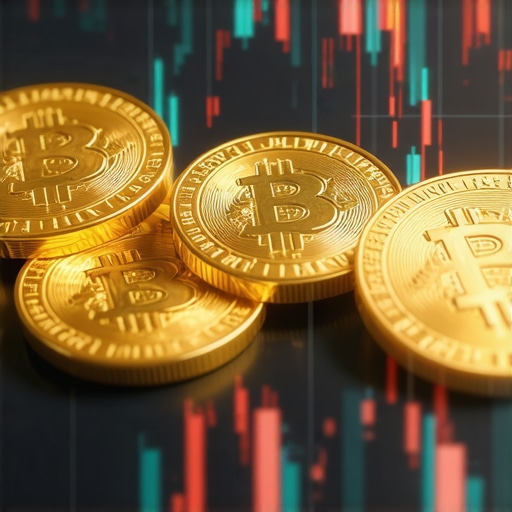 Illustration of blockchain-based gold tokens amidst financial graphs