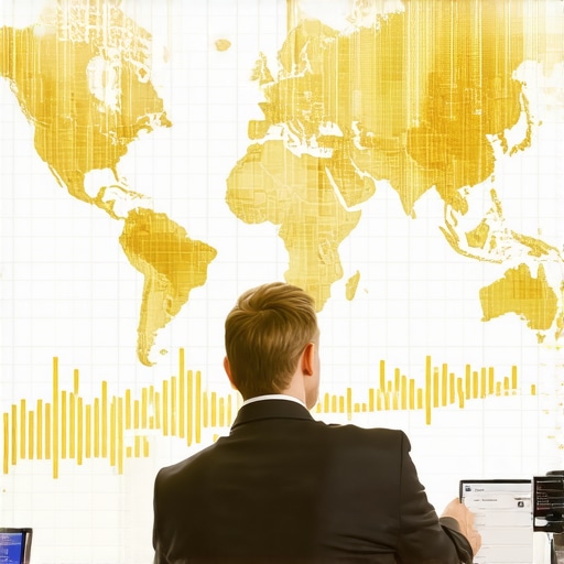 Expert analyzing global reserve policies and gold market indicators on digital screens
