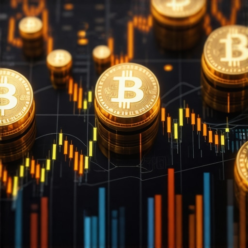 A digital illustration of a high-tech trading floor featuring holographic gold charts and cryptocurrency symbols.