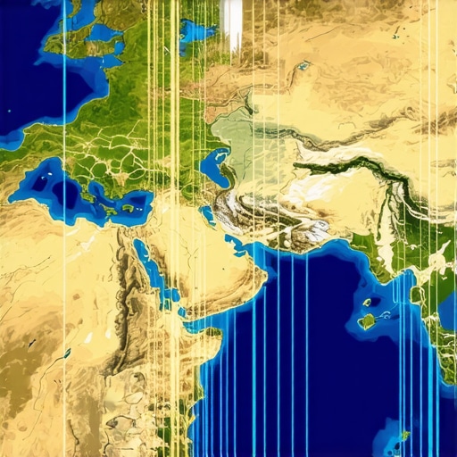 Satellite image showing gold mining regions and geopolitical conflict zones with overlaid analytics