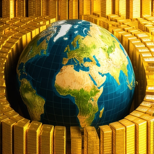 Global Gold Reserves and Geopolitical Strategy Illustration of a globe surrounded by gold bars representing international gold reserves.