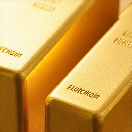 Gold bars featuring certification seals and blockchain hologram for authenticity verification