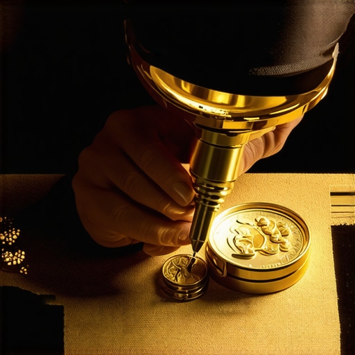 Gold dealer inspecting coins for authenticity with tools.