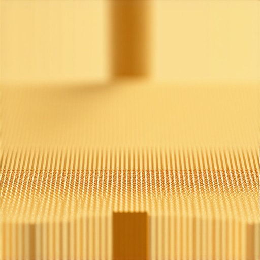 Detailed image showing gold nanowires used in quantum computing hardware.