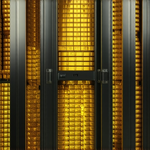 Gold Reserve Vault Vault filled with stacked gold bars representing central bank reserves.