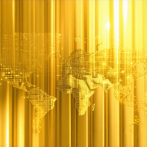Gold Reserves and Blockchain Connectivity Illustration of gold bars combined with blockchain icons and world map