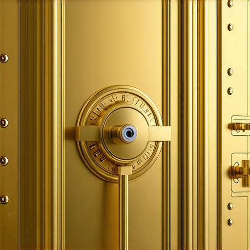 Futuristic vault with blockchain-backed physical gold storage