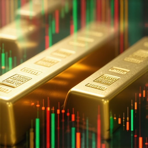 Interconnected Financial Markets and Gold Investment A digital illustration showing charts, gold bars, and data streams representing complex market analysis for gold investments.