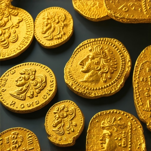 Modern Scientific Analysis of Rare Gold Coins Scientist performing elemental analysis on rare gold coins using sophisticated laboratory equipment.