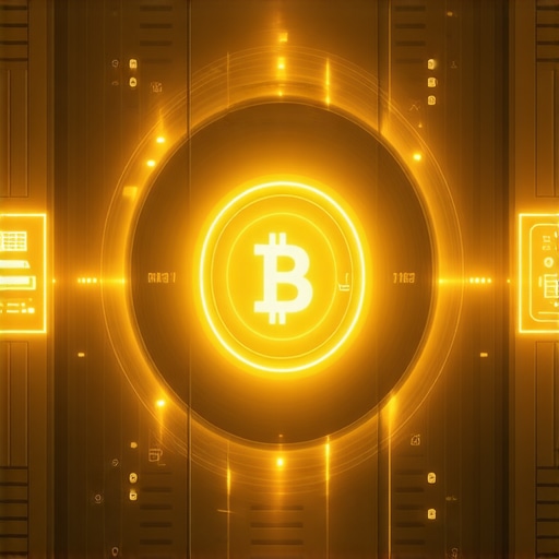 High-tech vault with biometric scanner and blockchain icons symbolizing modern gold storage security.
