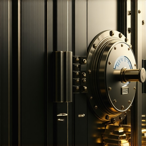 Futuristic vault with gold bars and digital security