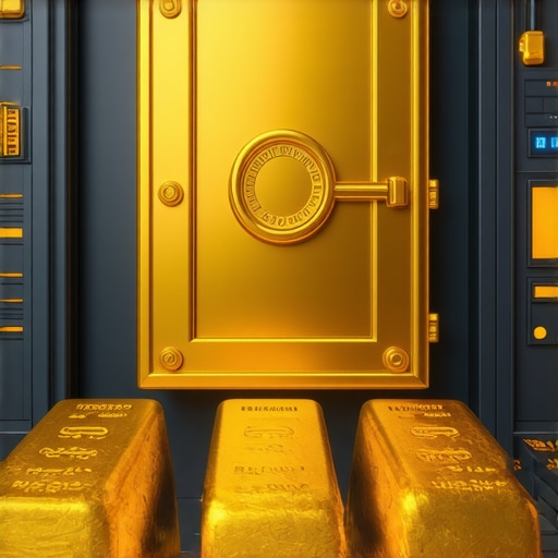 A state-of-the-art gold vault showing secured storage and blockchain verification tools