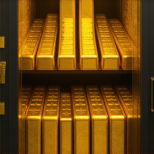 Gold bars stored in a high-tech security vault