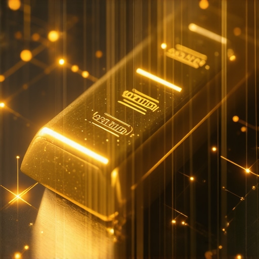 Digital gold bar with blockchain overlay symbolizing innovation in gold supply chain management.