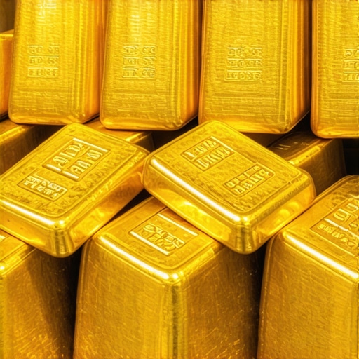 Stacks of gold bars stored securely in a bank vault, representing strategic reserves.