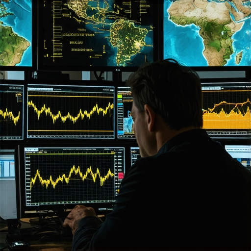 Financial analyst analyzing gold market data on multiple screens