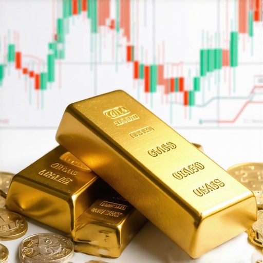 Visual of gold bars, coins, and financial charts representing gold market analysis.