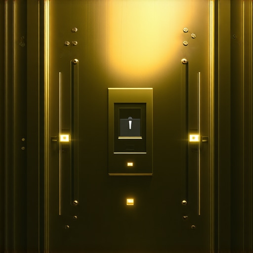 Futuristic gold vault with biometric and blockchain security systems