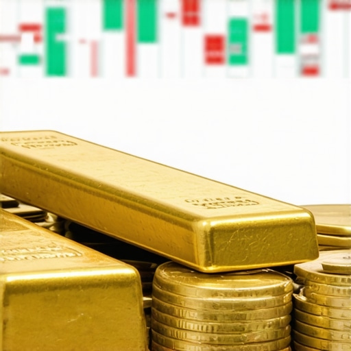Gold bars and coins stored securely with financial data overlays.